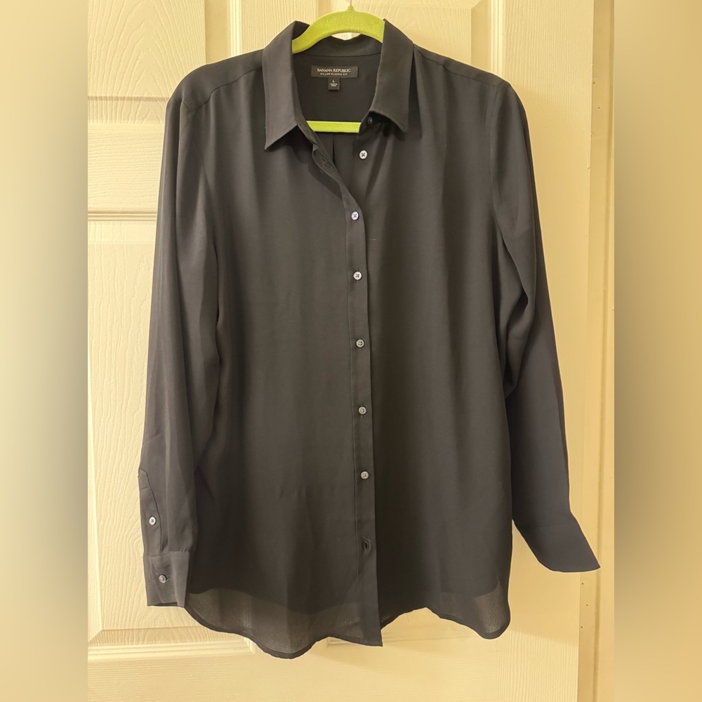 Black Button-Up Blouse Banana Republic Size Large